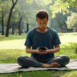 **

A person meditating in a peaceful park, surrounded by nature, while putting their smartphone away. Soft, natural lighting. The feeling of tranquility and mindfulness in a digital detox.

**