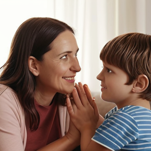 Home 24 **
A family (parents and children) interacting with love and understanding. Show active listening and empathy within the family setting. Focus on strengthened bonds through mindful communication, inspired by MindfulTech principles.