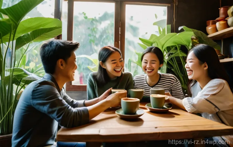 마인드풀테크와 사회적 책임 - **Prompt:** A group of diverse Vietnamese friends, both men and women in their 20s and 30s, gathered...