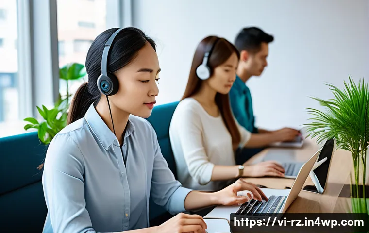마인드풀테크의 글로벌 사례 분석 - A modern Vietnamese office environment with diverse young professionals using laptops and smartphone...
