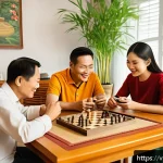 마인드풀테크 개발의 기초 이론 - A modern Vietnamese family in a bright, cozy living room with a designated "technology-free zone" fe...