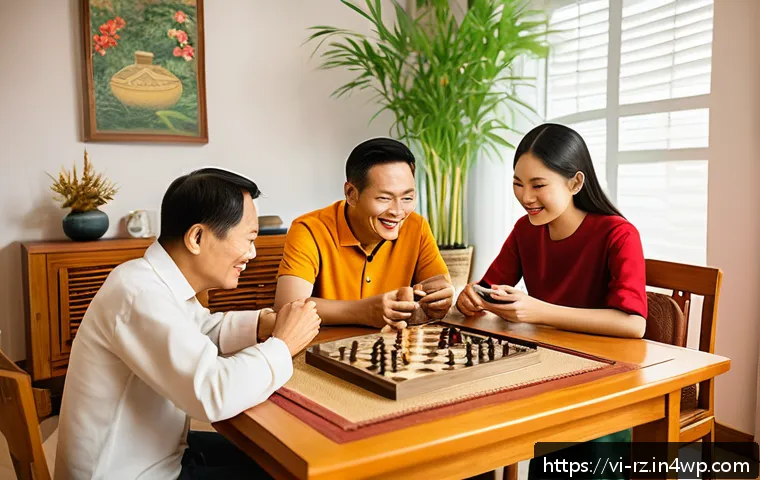 마인드풀테크 개발의 기초 이론 - A modern Vietnamese family in a bright, cozy living room with a designated "technology-free zone" fe...